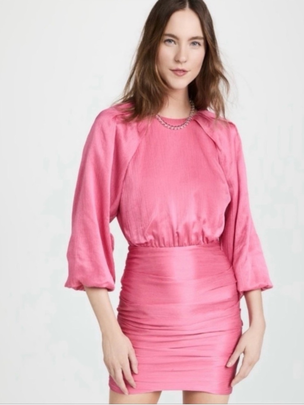 Veronica Beard Cotton Silk Gracelynn Ruched Mini Dress in Pink Sherbet